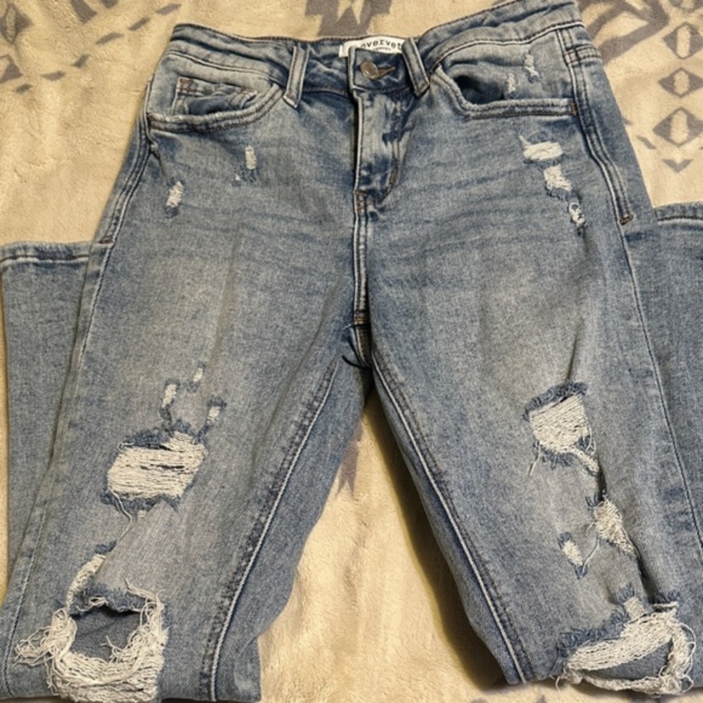 A115.  Lovervet Women's Distressed Straight Leg Jeans - Light Blue size 25 / 1
